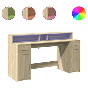 vidaXL sonoma t&ouml;lgy sz&iacute;nű szerelt fa &iacute;r&oacute;asztal LED-ekkel 160x55x91 cm