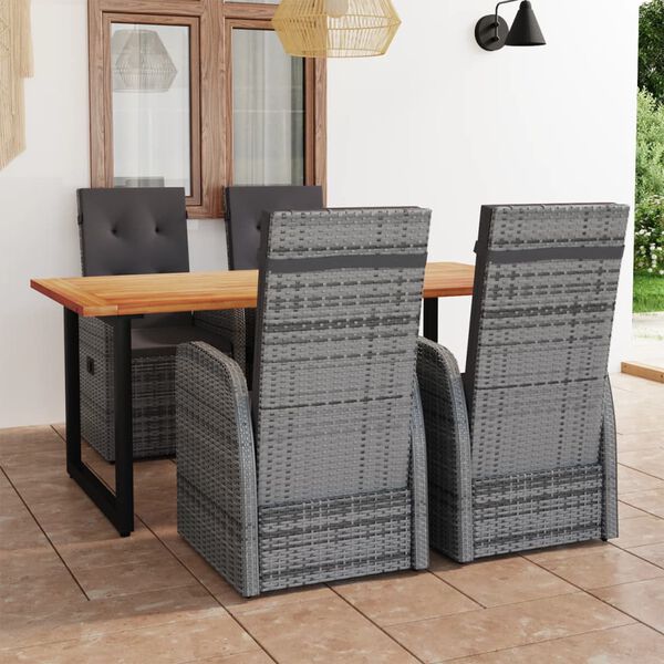 vidaXL 5 r&eacute;szes sz&uuml;rke polyrattan kerti &eacute;tkezőgarnit&uacute;ra p&aacute;rn&aacute;kkal