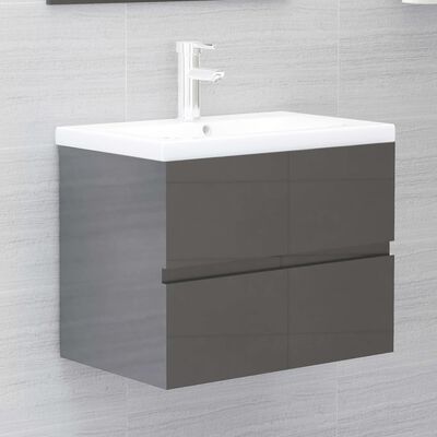 vidaXL magasfényű szürke forgácslap fürdőszobai bútorszett