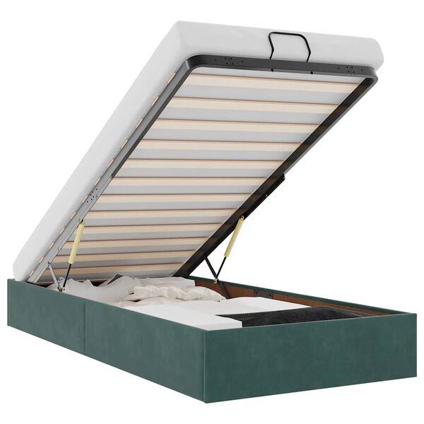 vidaXL Ottomán ágykeret matrac nélkül Sötétzöld 90x200 cm bársony