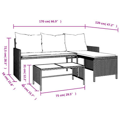 vidaXL L-alakú bézs polyrattan kerti kanapé asztallal és párnával