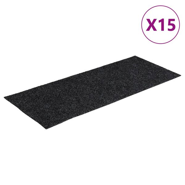 vidaXL 15 db &ouml;ntapad&oacute;s l&eacute;pcsőszőnyeg, 60 x 25 cm, s&ouml;t&eacute;tsz&uuml;rke, t&eacute;glalap alak&uacute;