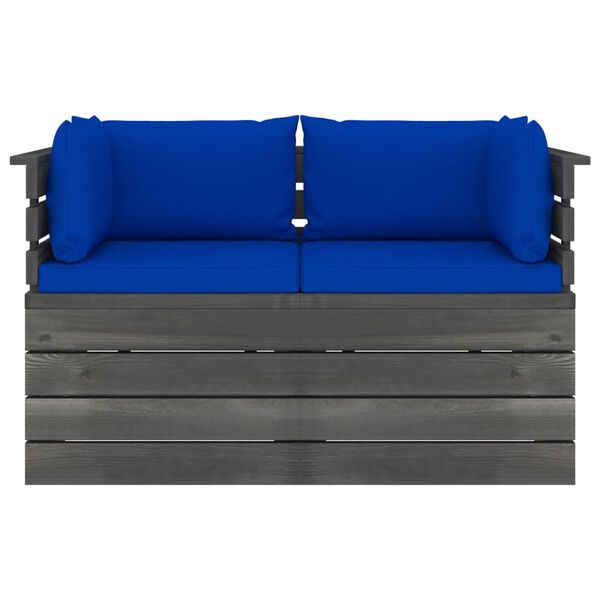 vidaXL k&eacute;tszem&eacute;lyes t&ouml;m&ouml;r fenyőfa kerti raklapkanap&eacute; p&aacute;rn&aacute;kkal