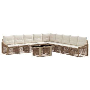 vidaXL Kerti Kanap&eacute; Szett 10 db Beige &eacute;s Kr&eacute;msz&iacute;nű polirattan