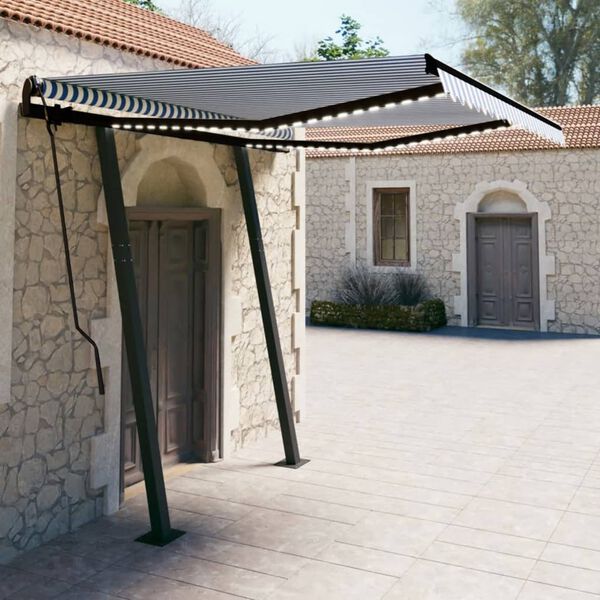 vidaXL k&eacute;k/feh&eacute;r automata sz&eacute;l&eacute;rz&eacute;kelős &eacute;s LED-es napellenző 3,5x2,5 m