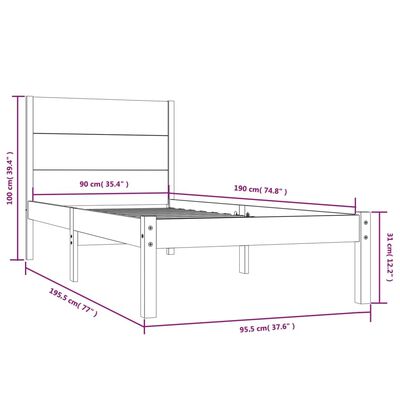 vidaXL fehér tömör fa ágykeret 90 x 190 cm (3FT Single)