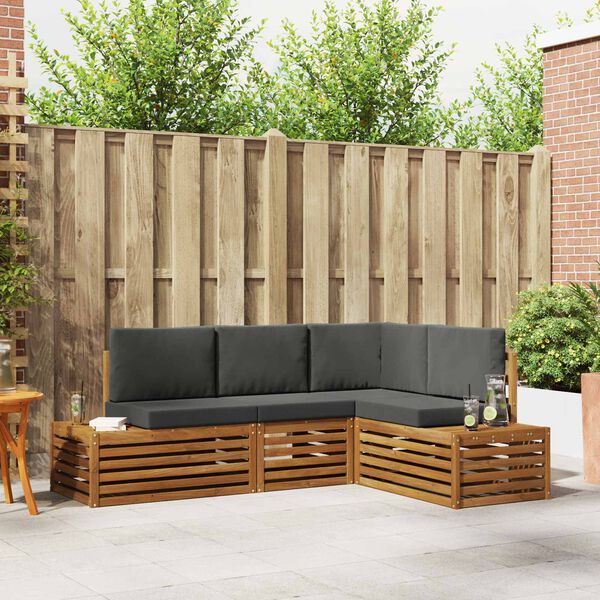 vidaXL K&uuml;lt&eacute;ri kanap&eacute; szett p&aacute;rn&aacute;val 4 Darab Term&eacute;szetes &eacute;s antracit