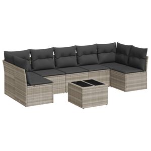 vidaXL 8 r&eacute;szes vil&aacute;gossz&uuml;rke polyrattan kerti &uuml;lőgarnit&uacute;ra p&aacute;rn&aacute;val