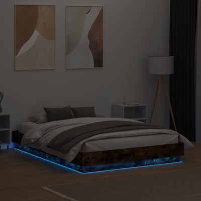 vidaXL füstös tölgy színű ágykeret LED-világítással 120x190 cm