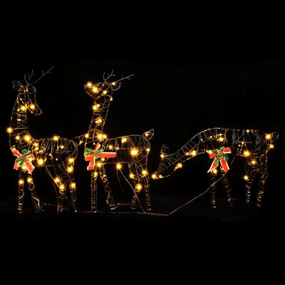vidaXL rattan rénszarvascsalád karácsonyi dísz 90 meleg fehér LED-del