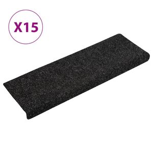 vidaXL 15 db &ouml;ntapad&oacute;s l&eacute;pcsőszőnyeg, 65 x 21 x 4 cm, fekete, t&eacute;glalap alak&uacute; sz&eacute;llel