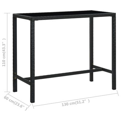 vidaXL fekete polyrattan és üveg kerti bárasztal 130 x 60 x 110 cm