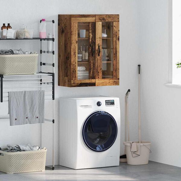 vidaXL Fali szekr&eacute;ny &Ouml;reg fa 69,5 x 34 x 90 cm Műanyag Fa &eacute;s &Uuml;veg