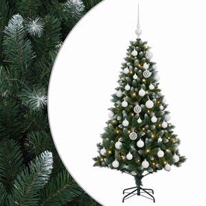 vidaXL Műfenyő g&ouml;mb&ouml;kkel 120 cm 150 LED Meleg feh&eacute;r PVC &eacute;s f&eacute;m Z&ouml;ld