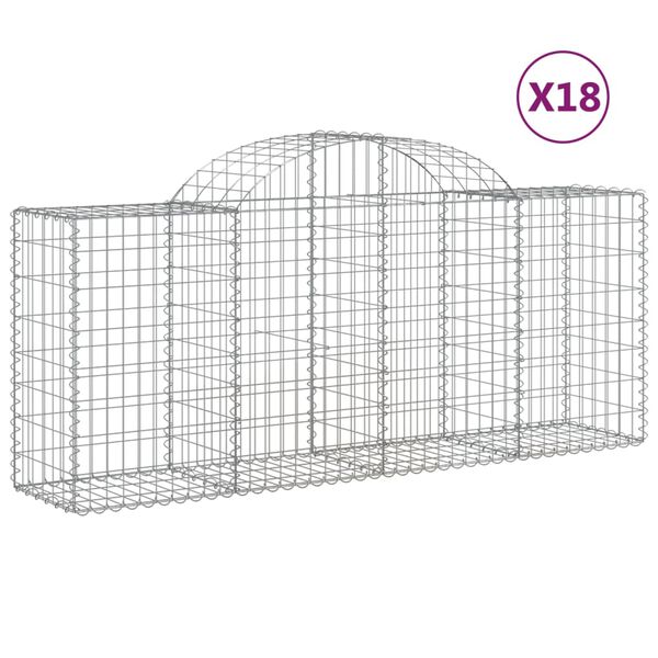 vidaXL 18 db íves horganyzott vas gabion kosár 200x50x80/100 cm