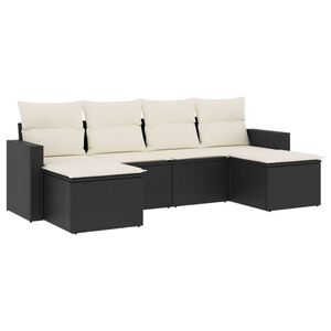 vidaXL 6 r&eacute;szes fekete polyrattan kerti &uuml;lőgarnit&uacute;ra p&aacute;rn&aacute;kkal