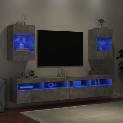 vidaXL 2 db betonszürke fali TV-szekrény LED-del 40x30x60,5 cm