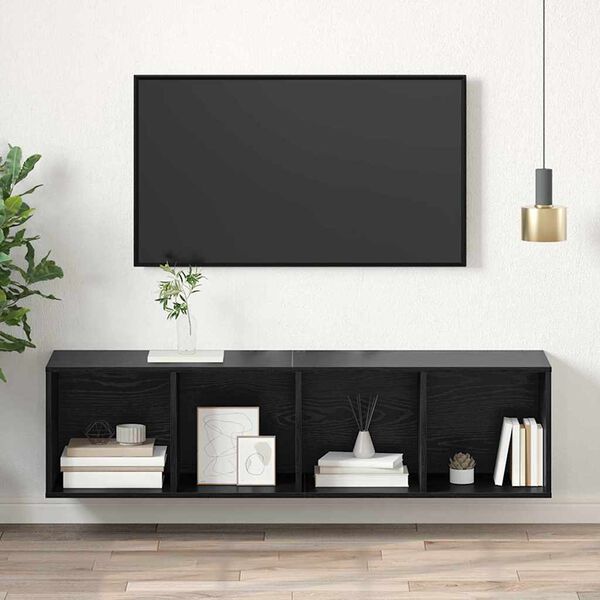 vidaXL TV szekr&eacute;ny garnit&uacute;ra Fekete t&ouml;lgy 37 x 37 x 142,5 cm Faanyag
