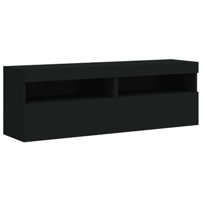 vidaXL 2 db fekete fali TV-szekrény LED-világítással 60x30x40 cm