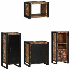 vidaXL F&uuml;rdőszoba b&uacute;tor szett 4 db T&ouml;bb sz&iacute;n &eacute;s Fekete 40 x 35 x 90 cm