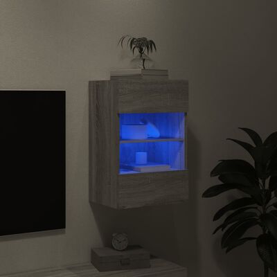 vidaXL szürke sonoma színű fali TV-szekrény LED-del 40x30x60,5 cm