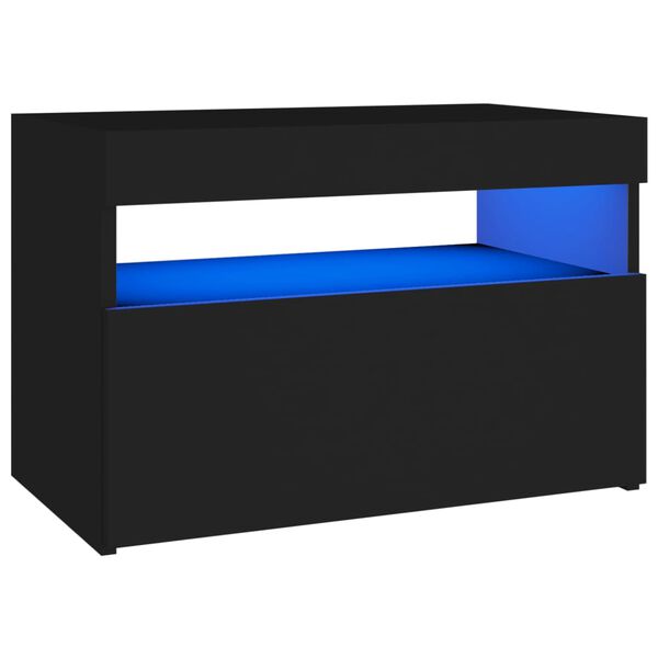vidaXL fekete éjjeliszekrény LED-lámpákkal 60x35x40 cm szerelt fa