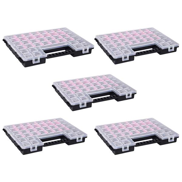 vidaXL 5 db műanyag tárolódoboz állítható elválasztókkal 385x283x50 mm
