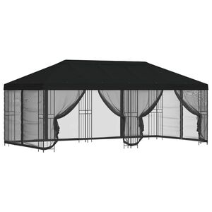 vidaXL Oldalfalas pavilon 6 x 3 m Fekete Poli&eacute;szter &eacute;s ac&eacute;l 190 gsm