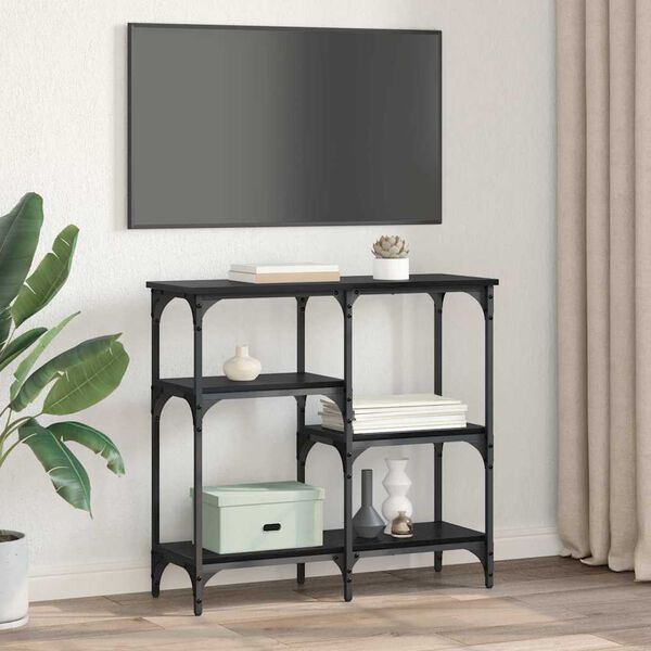 vidaXL Konzolasztal polcokkal Fekete t&ouml;lgy 80 x 29 x 75 cm Faanyag