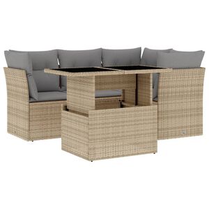 vidaXL 5 r&eacute;szes b&eacute;zs polyrattan kerti &uuml;lőgarnit&uacute;ra p&aacute;rn&aacute;kkal