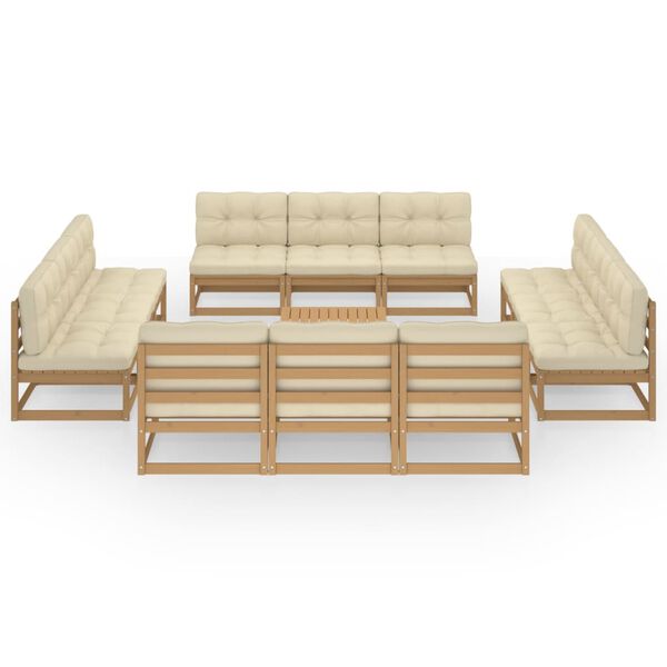 vidaXL 13 r&eacute;szes t&ouml;m&ouml;r fenyőfa kerti &uuml;lőgarnit&uacute;ra p&aacute;rn&aacute;val