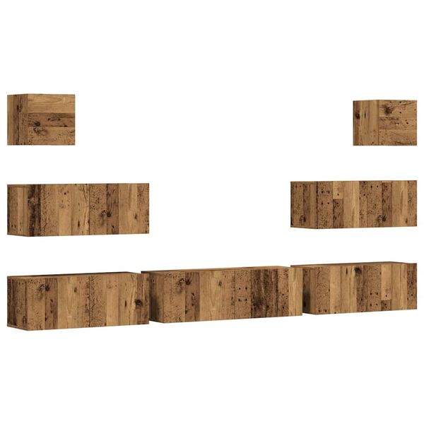 vidaXL 7 r&eacute;szes antik fa sz&iacute;nű szerelt fa fali TV-szekr&eacute;nyszett