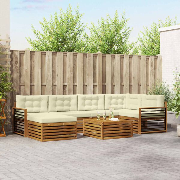 vidaXL K&uuml;lt&eacute;ri kanap&eacute; szett p&aacute;rn&aacute;val 7 pcs Term&eacute;szetes &eacute;s kr&eacute;msz&iacute;nű