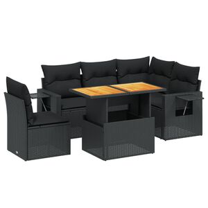 vidaXL 6 r&eacute;szes fekete polyrattan kerti &uuml;lőgarnit&uacute;ra p&aacute;rn&aacute;kkal