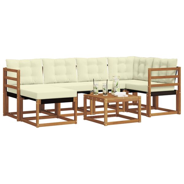 vidaXL K&uuml;lt&eacute;ri kanap&eacute; szett p&aacute;rn&aacute;val 7 pcs Term&eacute;szetes &eacute;s kr&eacute;msz&iacute;nű