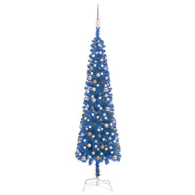 vidaXL kék vékony karácsonyfa LED-ekkel és gömbszettel 240 cm