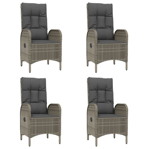 vidaXL 5 r&eacute;szes fekete &eacute;s sz&uuml;rke polyrattan kerti &eacute;tkezőszett p&aacute;rn&aacute;val