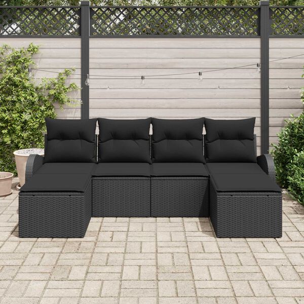vidaXL Kerti Kanap&eacute; Szett p&aacute;rn&aacute;val 6 pcs Fekete Poly Rattan