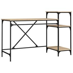 vidaXL sonoma t&ouml;lgy szerelt fa &iacute;r&oacute;asztal polcokkal 135x50x90 cm