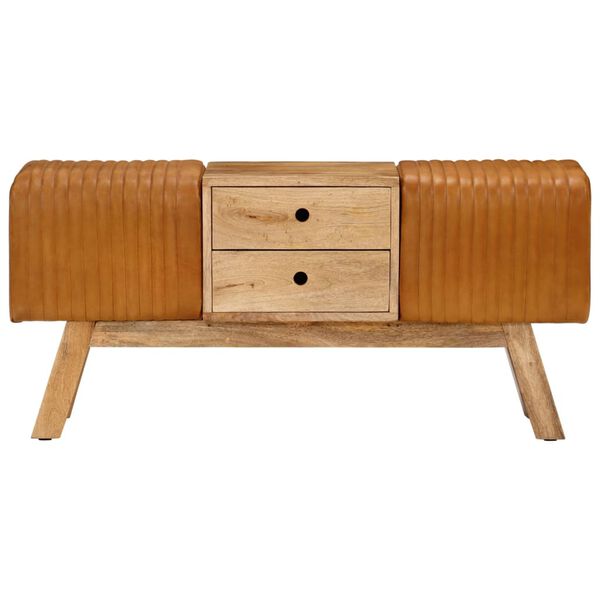 vidaXL barna val&oacute;di kecskebőr &eacute;s t&ouml;m&ouml;r mang&oacute;fa bokpad 107 cm