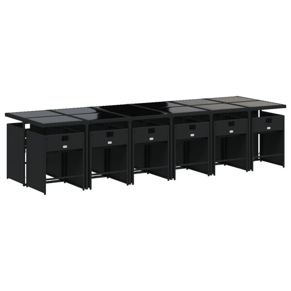 vidaXL 13 r&eacute;szes fekete polyrattan kerti &uuml;lőgarnit&uacute;ra p&aacute;rn&aacute;kkal