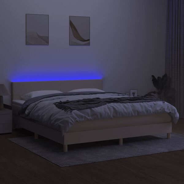 vidaXL kr&eacute;msz&iacute;nű sz&ouml;vet rug&oacute;s &eacute;s LED-es &aacute;gy matraccal 180 x 200 cm