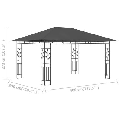 vidaXL antracitszürke pavilon szúnyoghálóval 4 x 3 x 2,73 m 180 g/m²