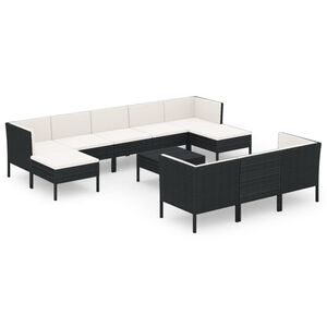 vidaXL 8 r&eacute;szes fekete polyrattan kerti &uuml;lőgarnit&uacute;ra p&aacute;rn&aacute;kkal