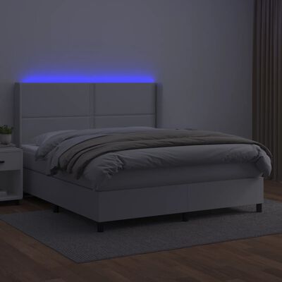 vidaXL fehér műbőr rugós ágy matraccal és LED-del 160x200 cm