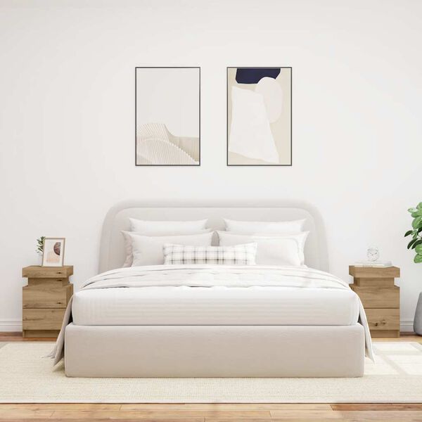 vidaXL 2 db kézműves tölgy szerelt fa LED-es éjjeliszekrény 35x39x55cm