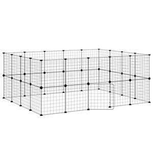 vidaXL 36 paneles fekete ac&eacute;l kis&aacute;llatketrec ajt&oacute;val 175 x 140 x 70 cm