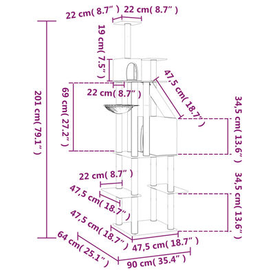 vidaXL krémszínű macskabútor szizál kaparófákkal 201 cm