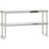 vidaXL 2 szintes rozsdamentes ac&eacute;l munkaasztal felső polc 110x30x65 cm