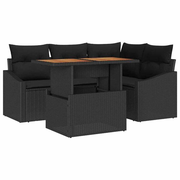 vidaXL Kerti Kanap&eacute; Szett t&aacute;rol&oacute;val 5 pcs Fekete Poli rattan